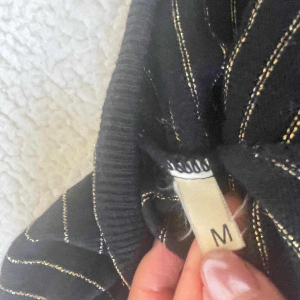 Vintage Jungle Paris Black Gold Metallic Stripe Boat Neck Sweater Size Small - Picture 5 of 9